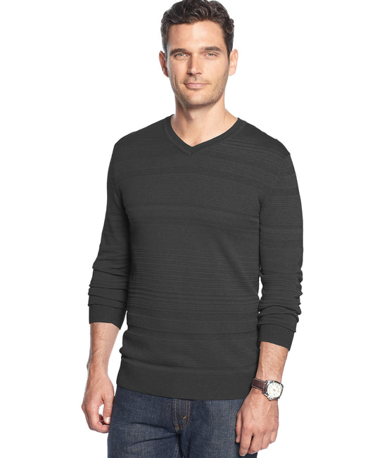 Alfani Red Mens Black Ice Horizontal Striped V-Neck Sweater