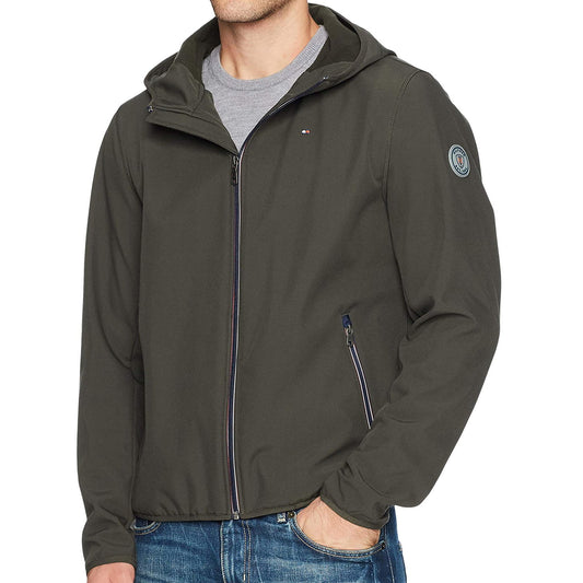 Tommy Hilfiger Mens Olive Breathable Water Resistant Soft Shell Jacket