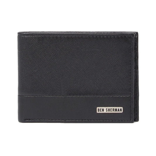 Ben Sherman 'Shadwell' Mens Black Full-Grain Cowhide Leather Bi-Fold Wallet