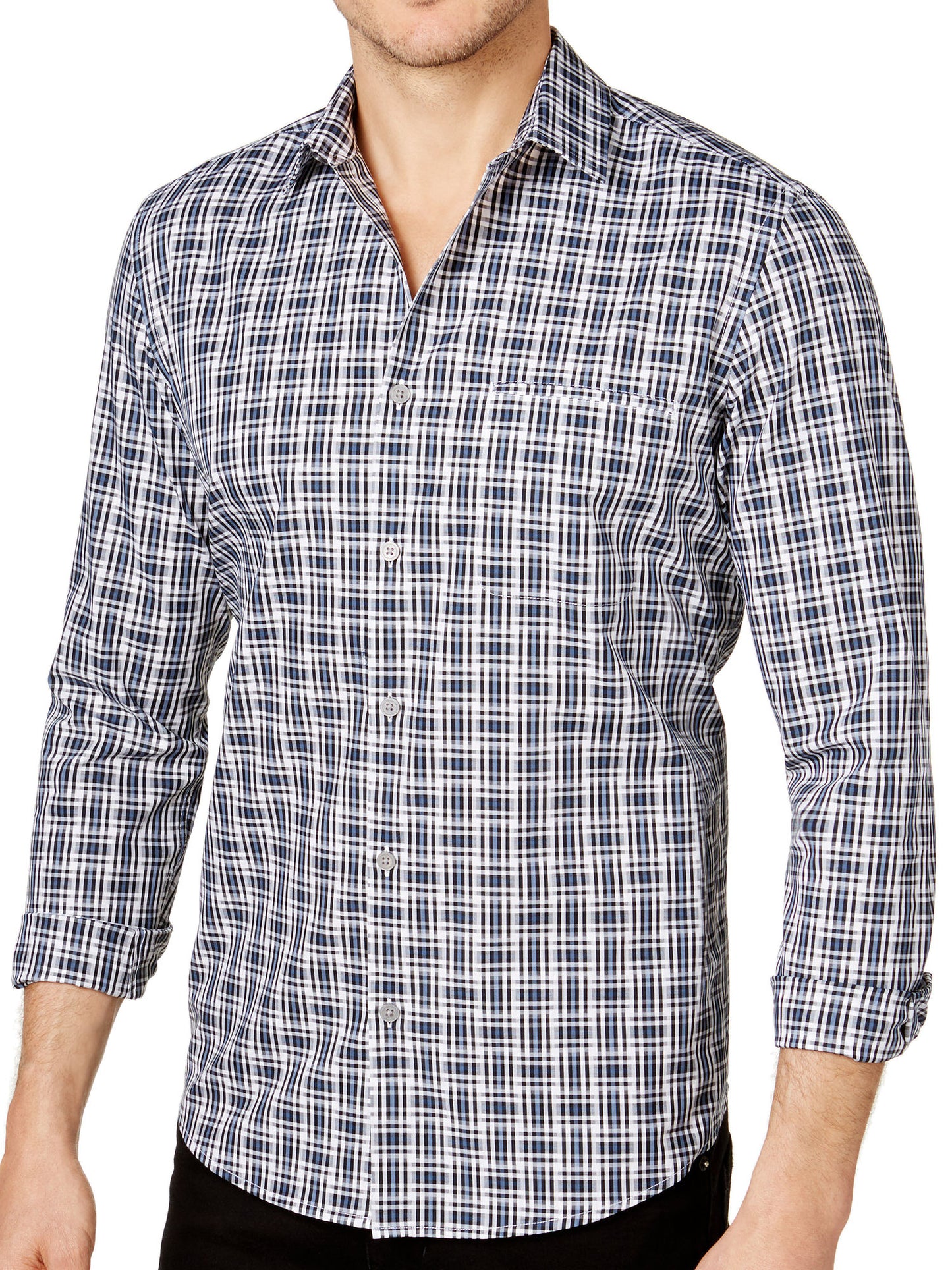 Alfani Mens Blue Button Down Shirt