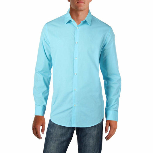 Alfani Mens Aqua Button Down Shirt