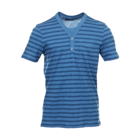 Alfani Red Men's Cotton Blue Artic Striped Slim Fit Henley Shirt