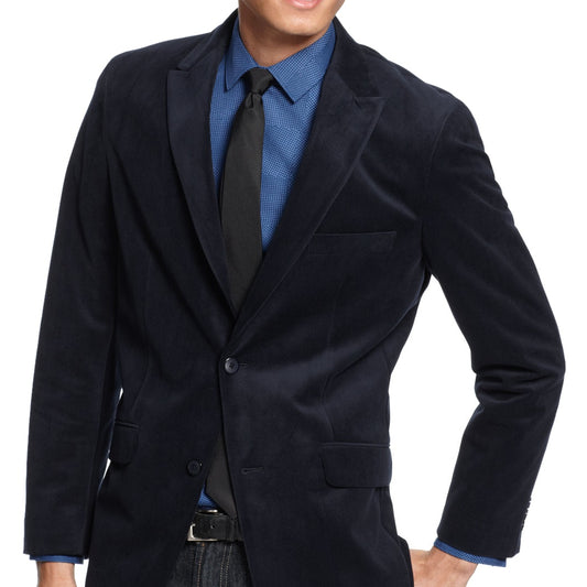 Alfani Mens Classic Navy Heather Velvet Peak Lapel Classic Blazer