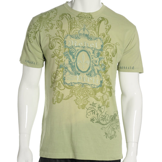 Rebel Spirit Mens Green/Blue Graphic Cotton Short Sleeve T-Shirt