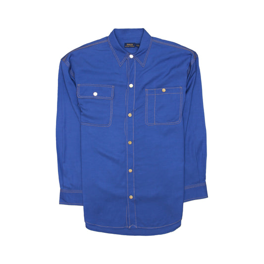 Polo Ralph Lauren Womens Blue Gold Stitching & Buttons Down Shirt