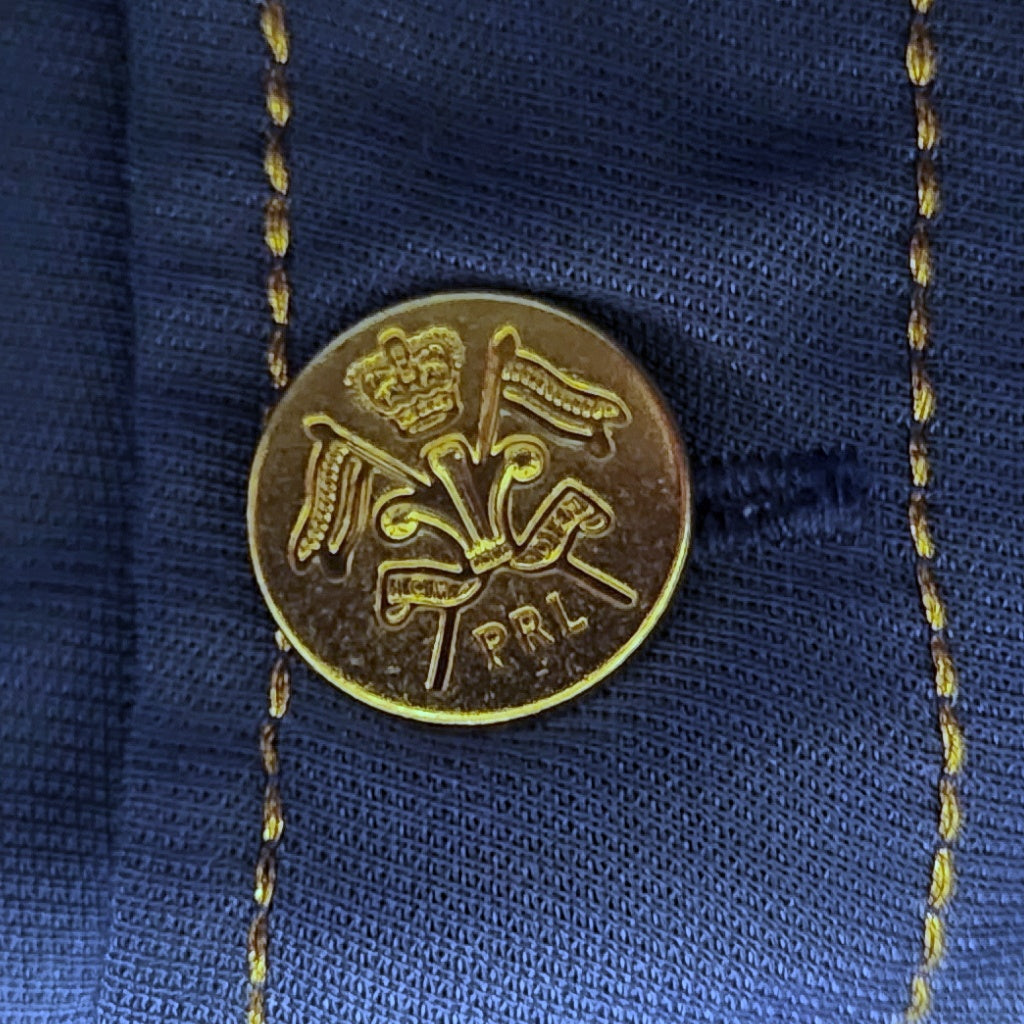 Polo Ralph Lauren Womens Blue Gold Stitching & Buttons Down Shirt