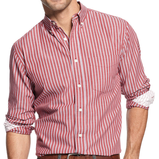Club Room Mens Gala Grape Striped Casual Oxford Cotton Button Down Shirt