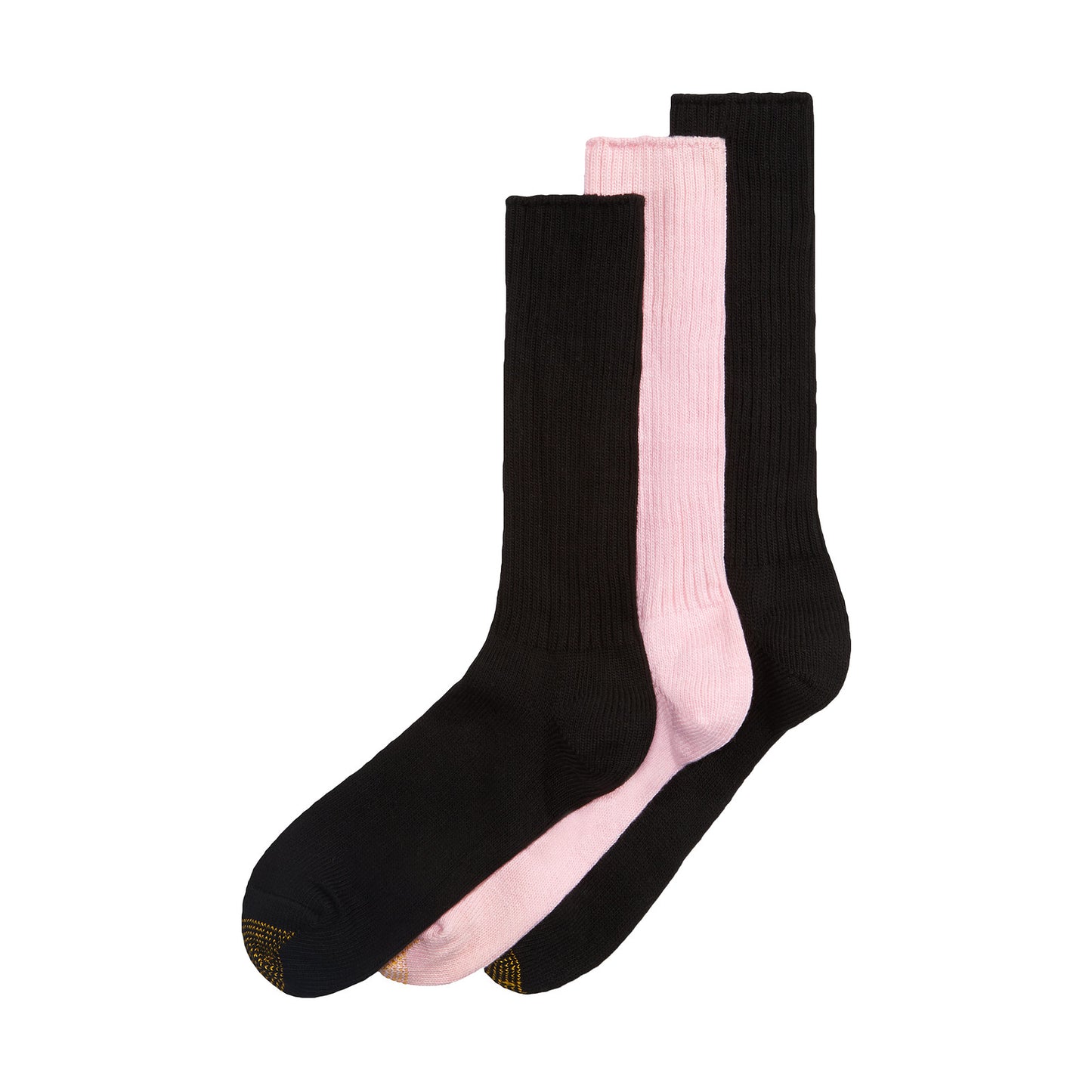 Gold Toe Premiere 3-Pack Black/Pink Cotton Fluffies Dress Crew Socks