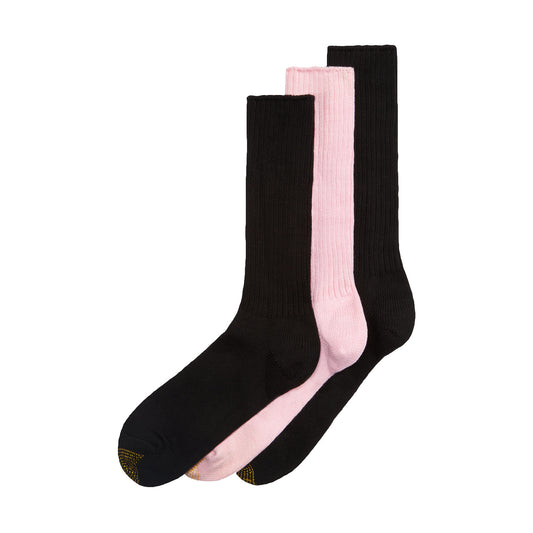 Gold Toe Premiere 3-Pack Black/Pink Cotton Fluffies Dress Crew Socks