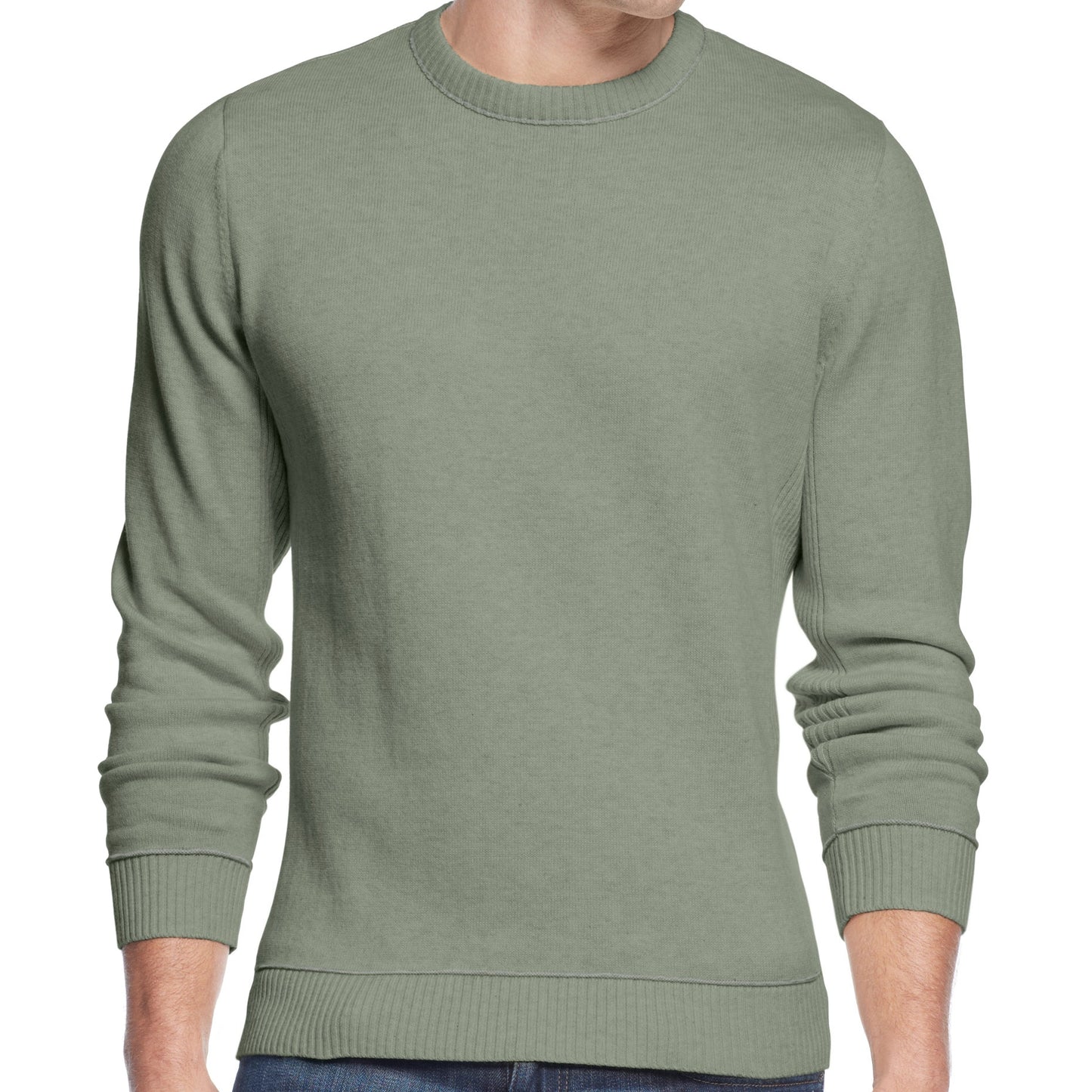 Club Room Mens Gypsy Green Heather Cotton Crewneck Sweater