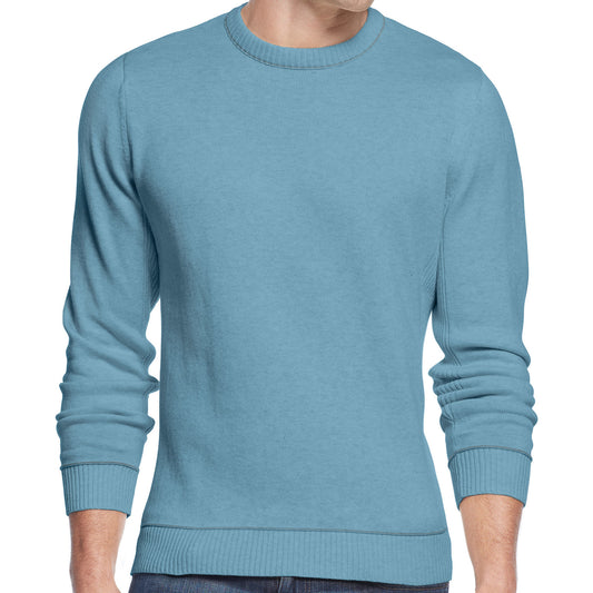 Club Room Mens Parisian Blue Heather Cotton Crew Neck Sweater