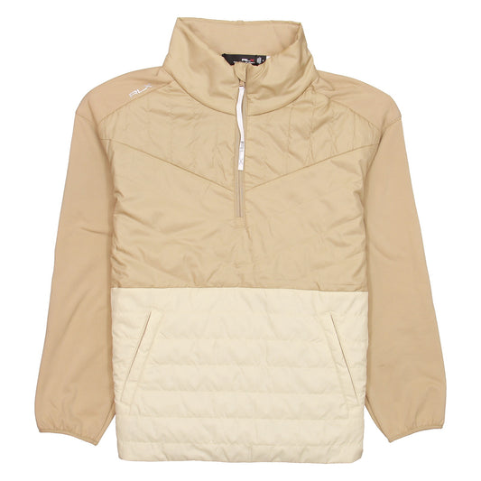 RLX Golf Polo Ralph Lauren Women's Beige Quilted-Panel Hybrid Pullover Jacket