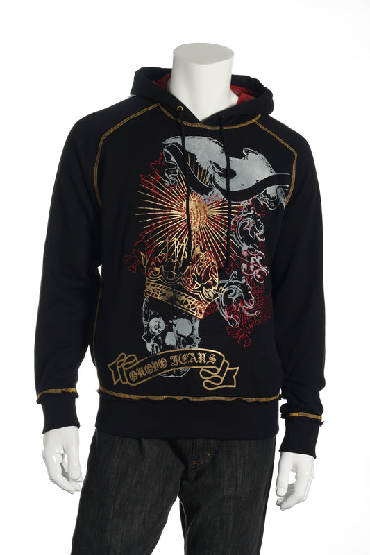 ONOVO Royaluxe Mens Black Skull & Eagle Graphic Cotton Hoodie Sweatshirt