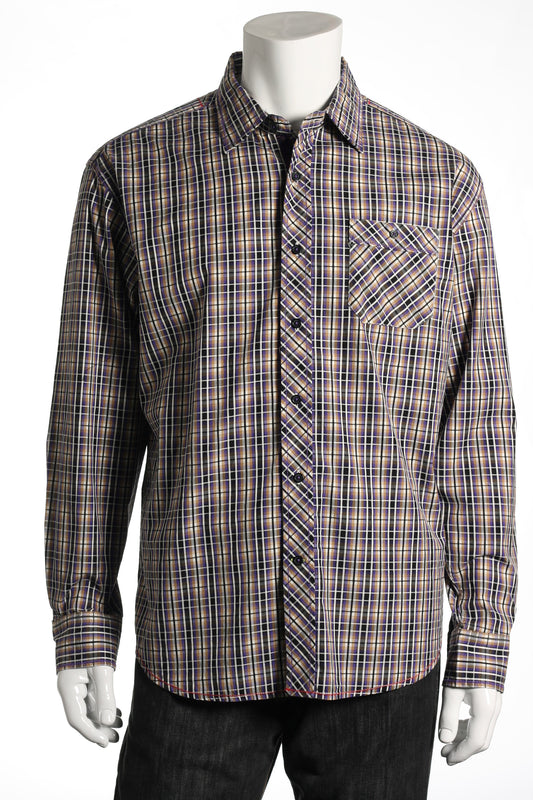 EQ Equilibrio Mens Purple Plaid Cotton Button Down Sport Shirt