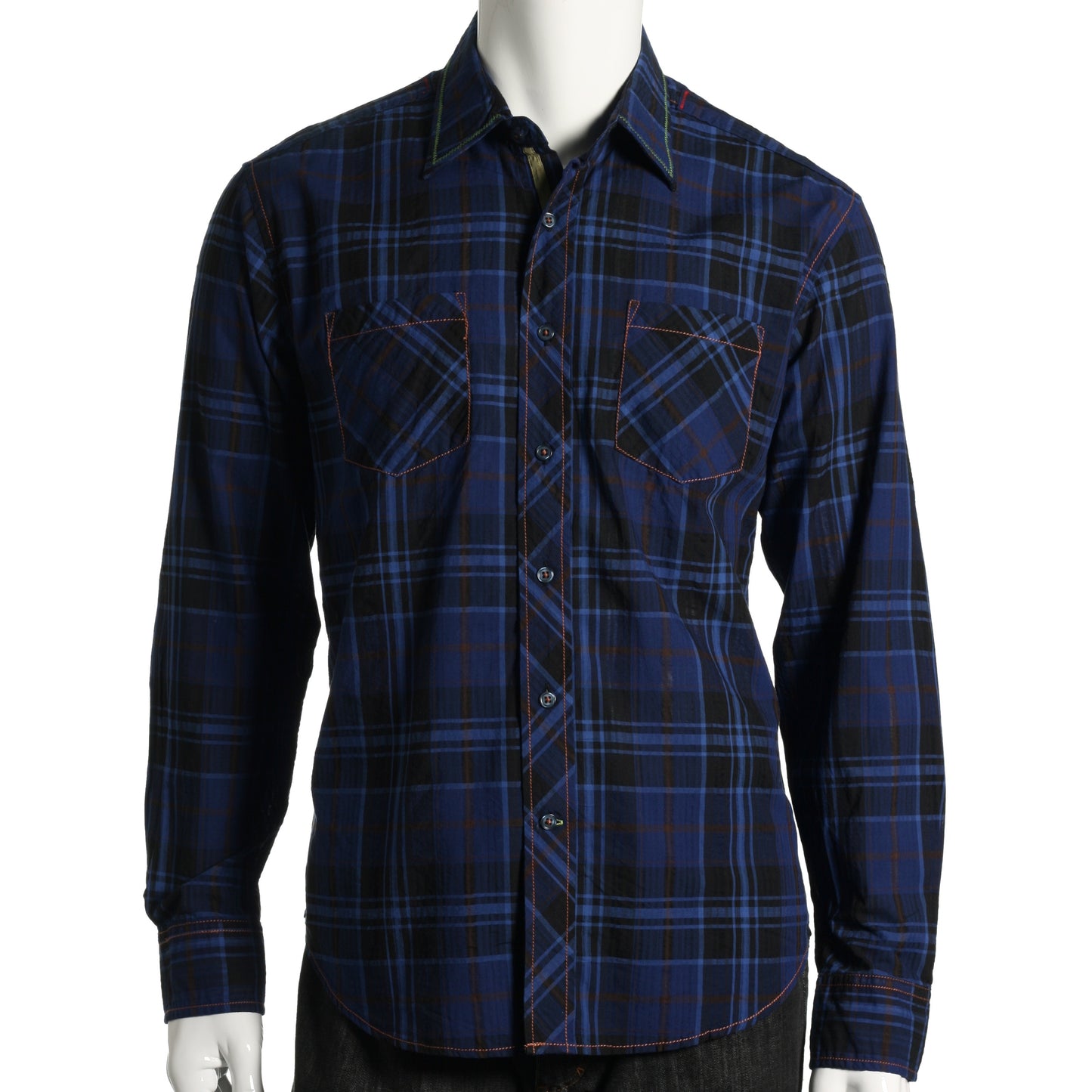 EQ Equilibrio Mens Blue Plaid 100% Cotton Button Down Sport Shirt
