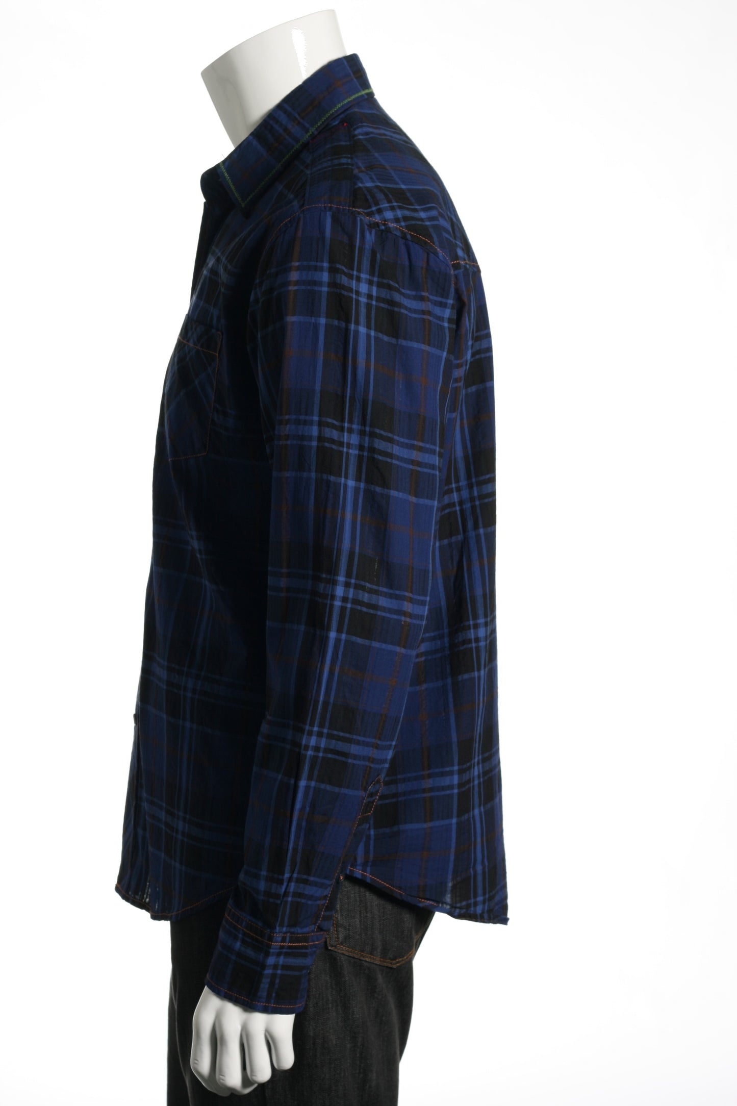 EQ Equilibrio Mens Blue Plaid 100% Cotton Button Down Sport Shirt