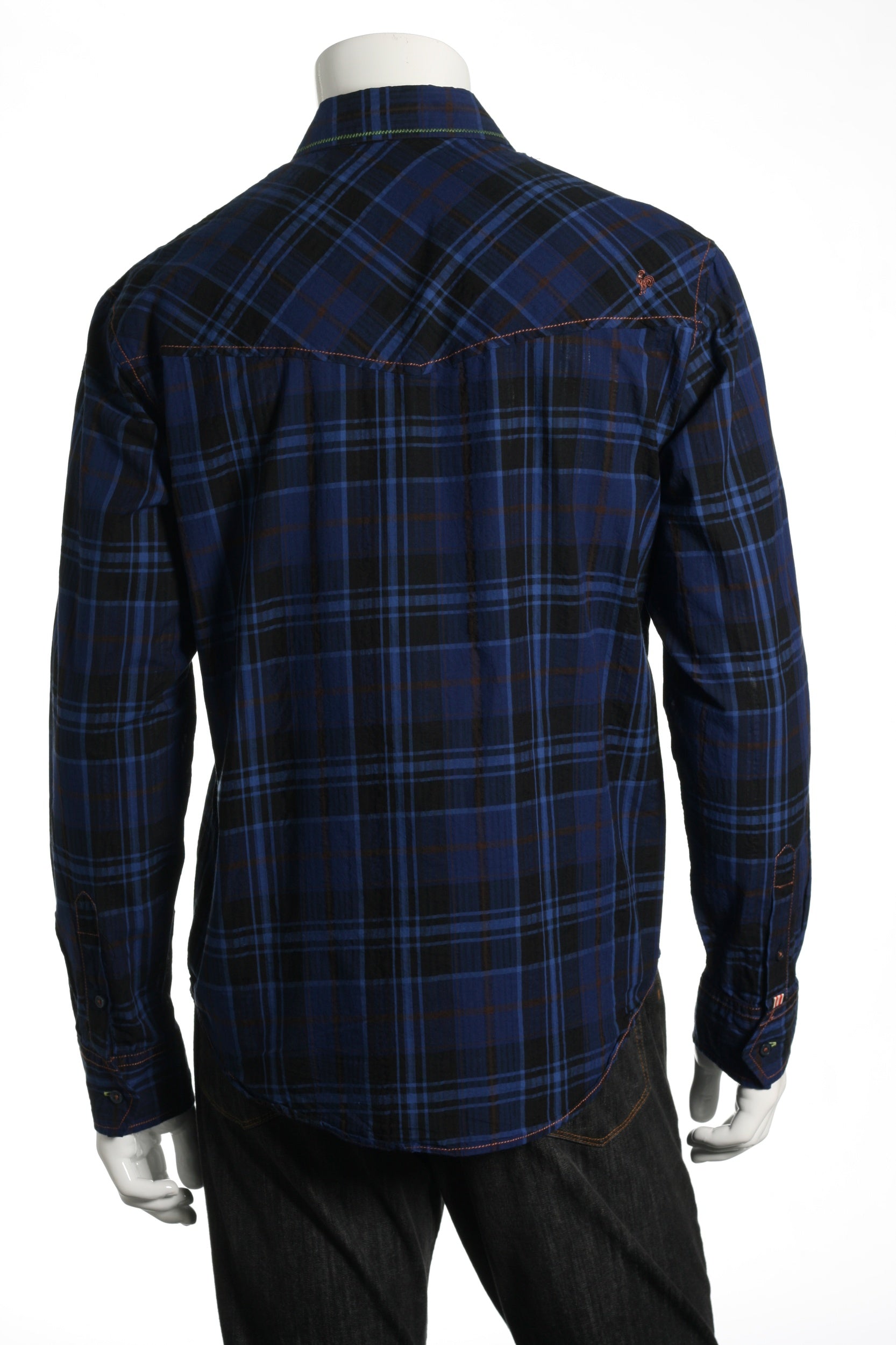 EQ Equilibrio Mens Blue Plaid 100% Cotton Button Down Sport Shirt