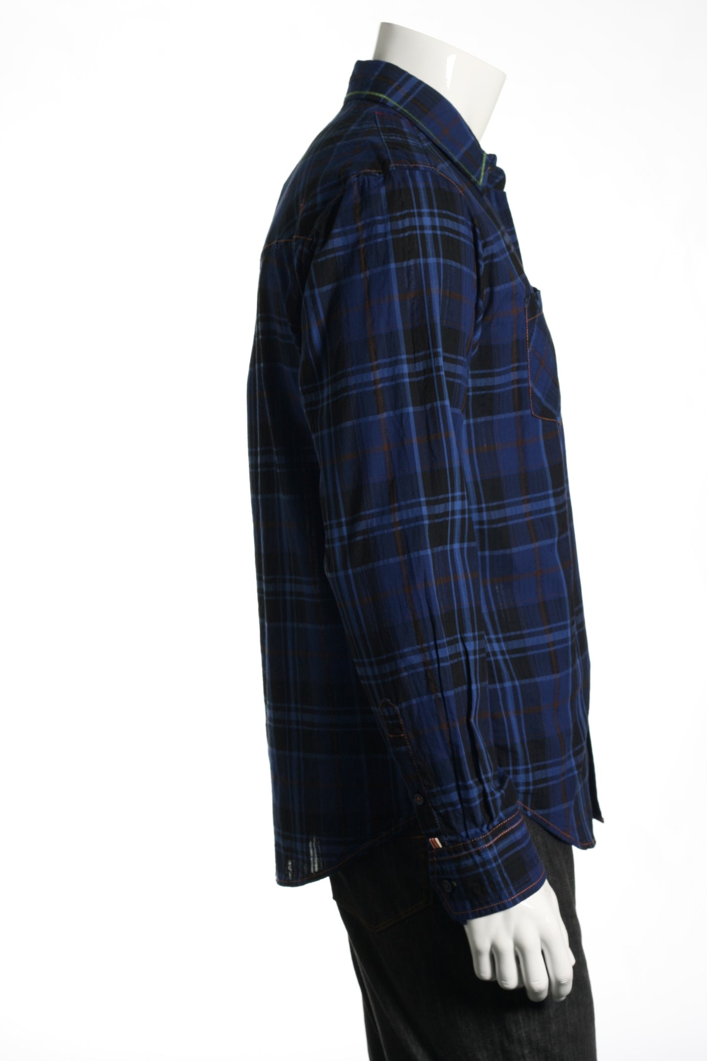 EQ Equilibrio Mens Blue Plaid 100% Cotton Button Down Sport Shirt