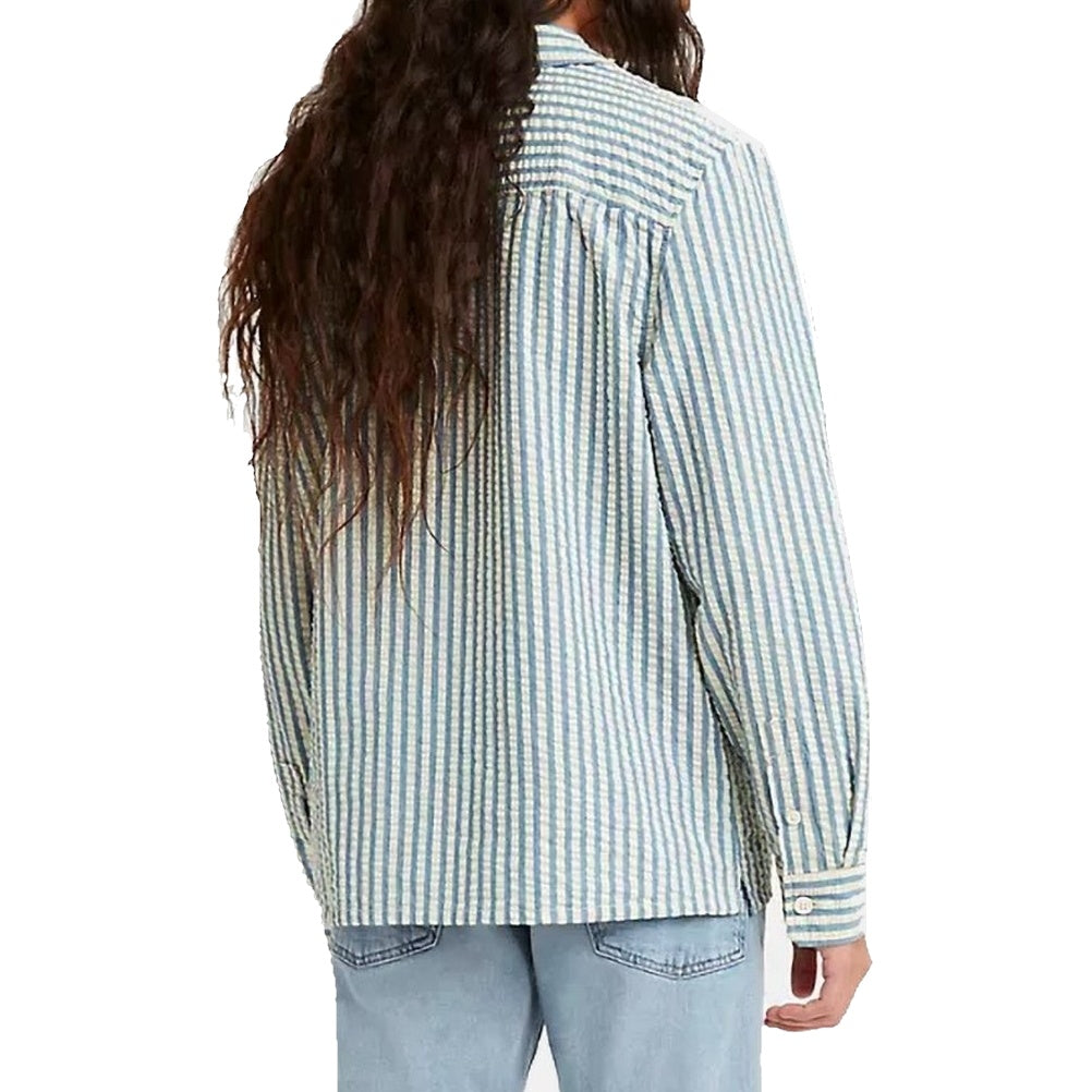 Levis Mens White/Blue Wide Striped Two Pocket Button Down Shirt