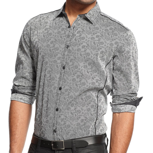 INC International Concepts Men's Gray Floral Button Down Shirt