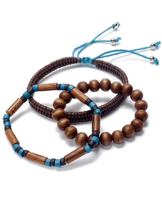 Rogue Accessories Men's 3-Pc. Sandpoint Brown/Teal Bracelets