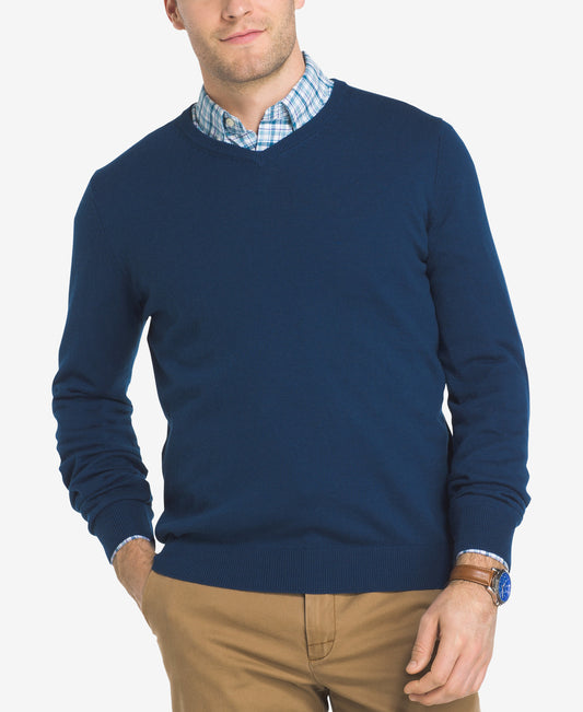 Izod Fieldhouse Men's Estate Blue Cotton V-Neck Pullover Sweater