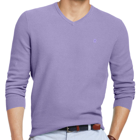 Izod Men's Sweet Laverndar Cotton Knit Pullover V-Neck Sweater