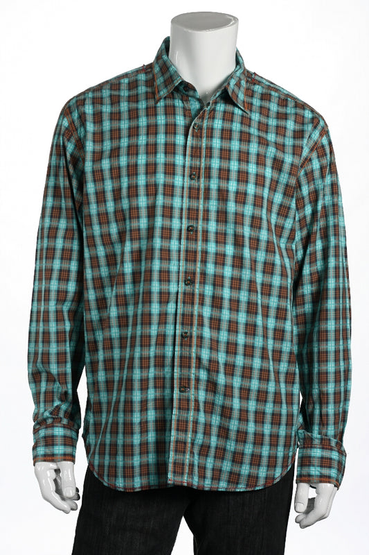 EQ by Equilibrio Men's Aqua Button Down Shirt