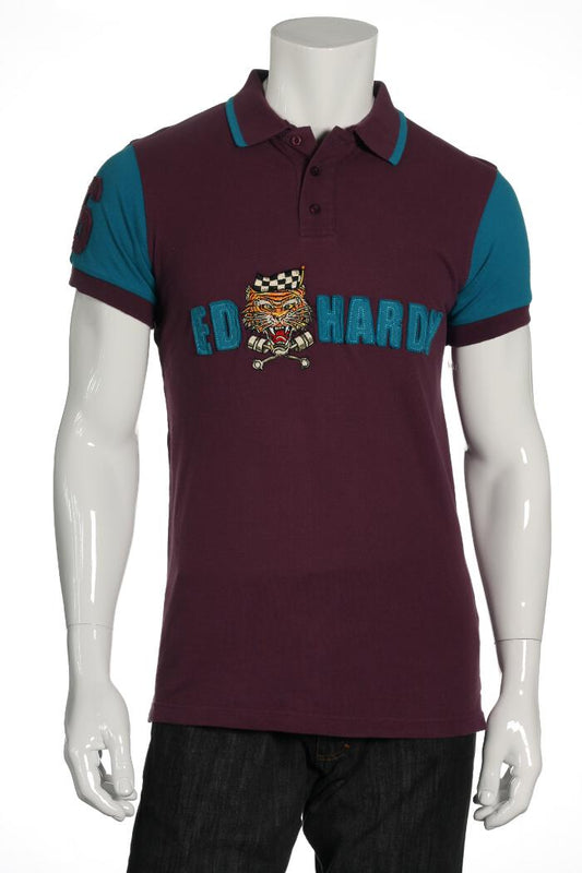 Ed Hardy Men's Purple Embroidered Polo Shirt