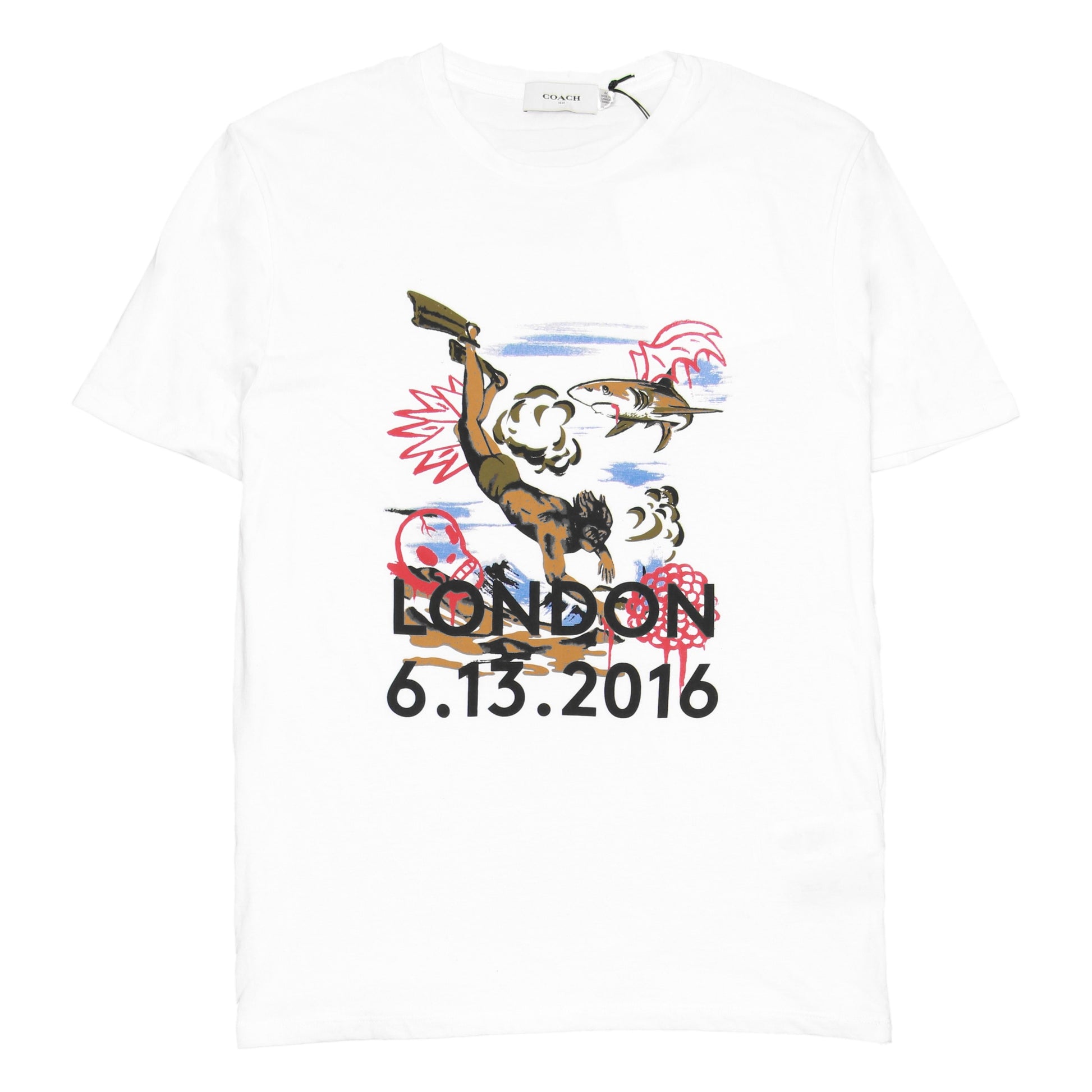 Coach Mens White Limited Edition Gary Baseman Wild Diver T-Shirt