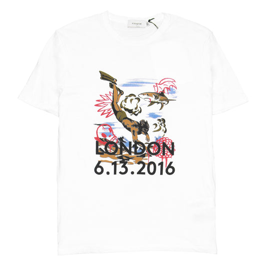 Coach Mens White Limited Edition Gary Baseman Wild Diver T-Shirt