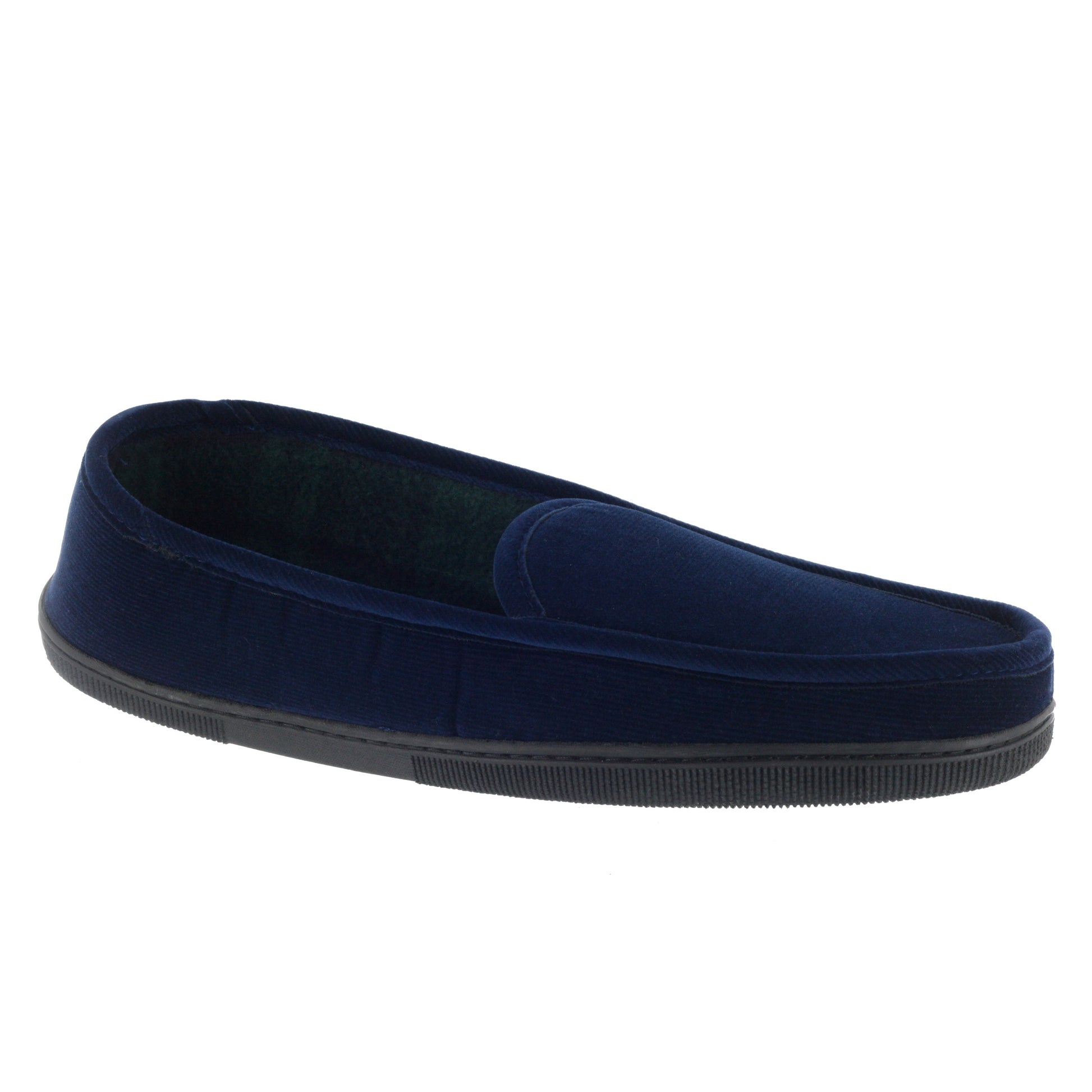 ISO Isotoner Corduroy Fleece Lined Navy Slip On Moccasin Slippers