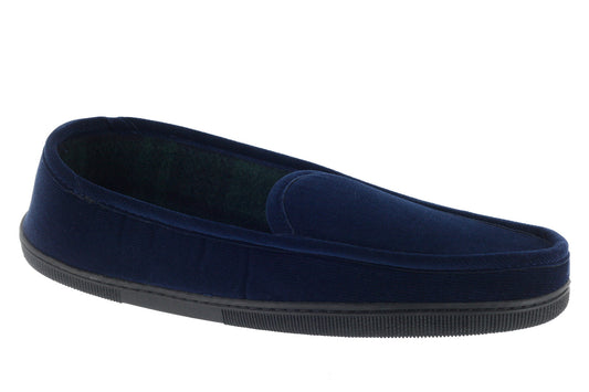 ISO Isotoner Corduroy Fleece Lined Navy Slip On Moccasin Slippers