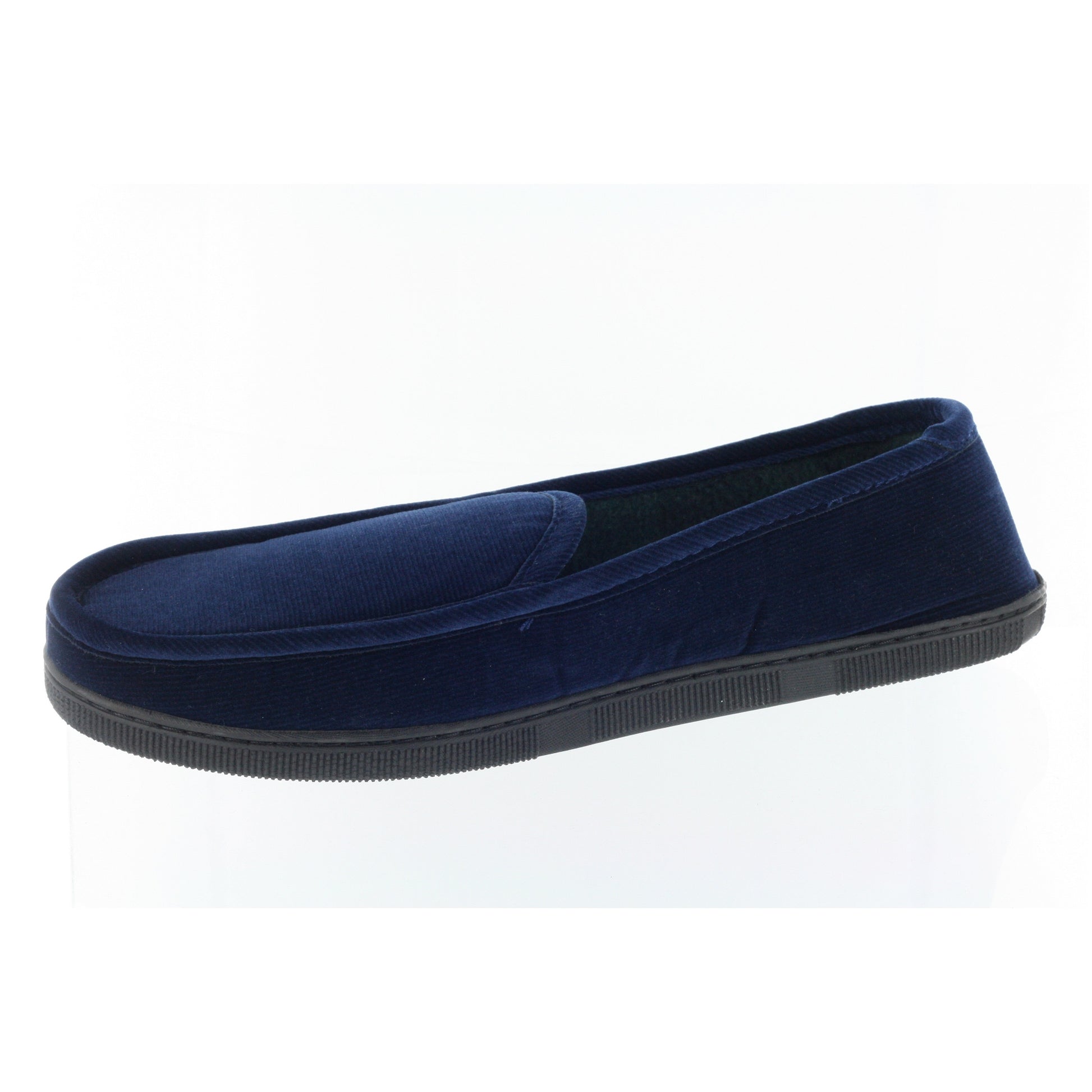 ISO Isotoner Corduroy Fleece Lined Navy Slip On Moccasin Slippers