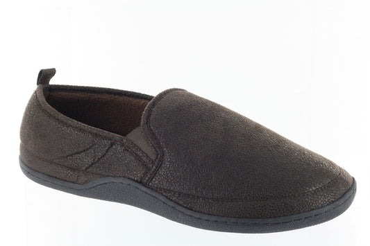 ISO Isotoner Mens Brown Faux Suede Fleece Lined Slip On Moccasin Slippers