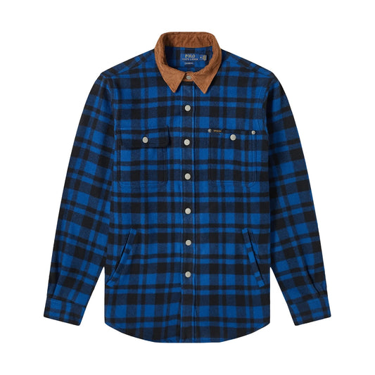 Polo Ralph Lauren Mens Blue Buffalo Plaid Flannel Western Shirt Jacket