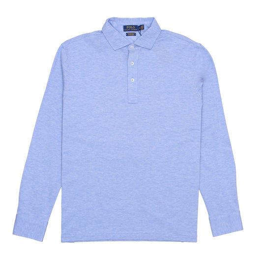 Polo Ralph Lauren Mens Blue Heather Long Sleeve Custom Slim Fit Polo Shirt