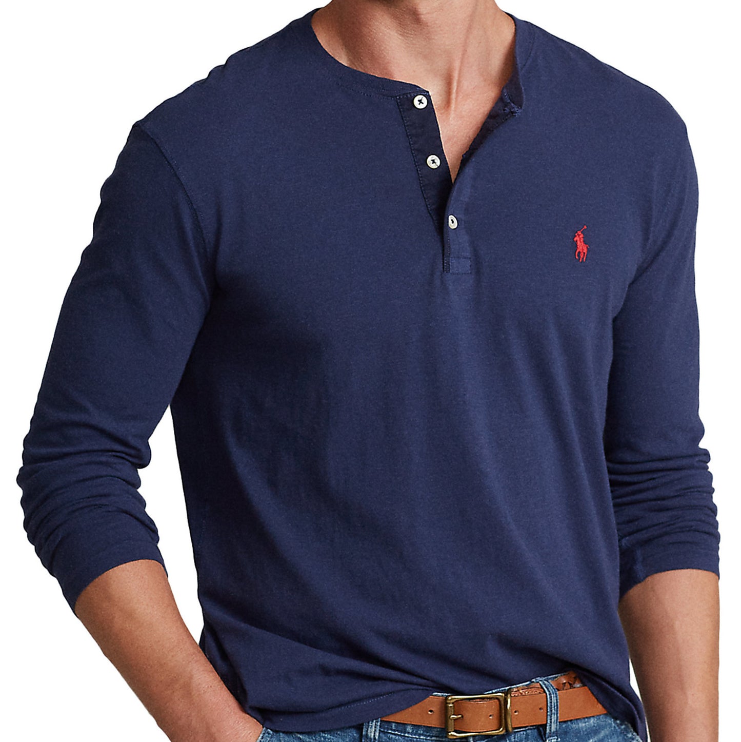 Polo Ralph Lauren Men's Navy Long Sleeve Slub Jersey Henley Shirt