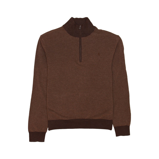 Polo Ralph Lauren Mens Brown Heather Cotton Half Zip Pullover Sweater