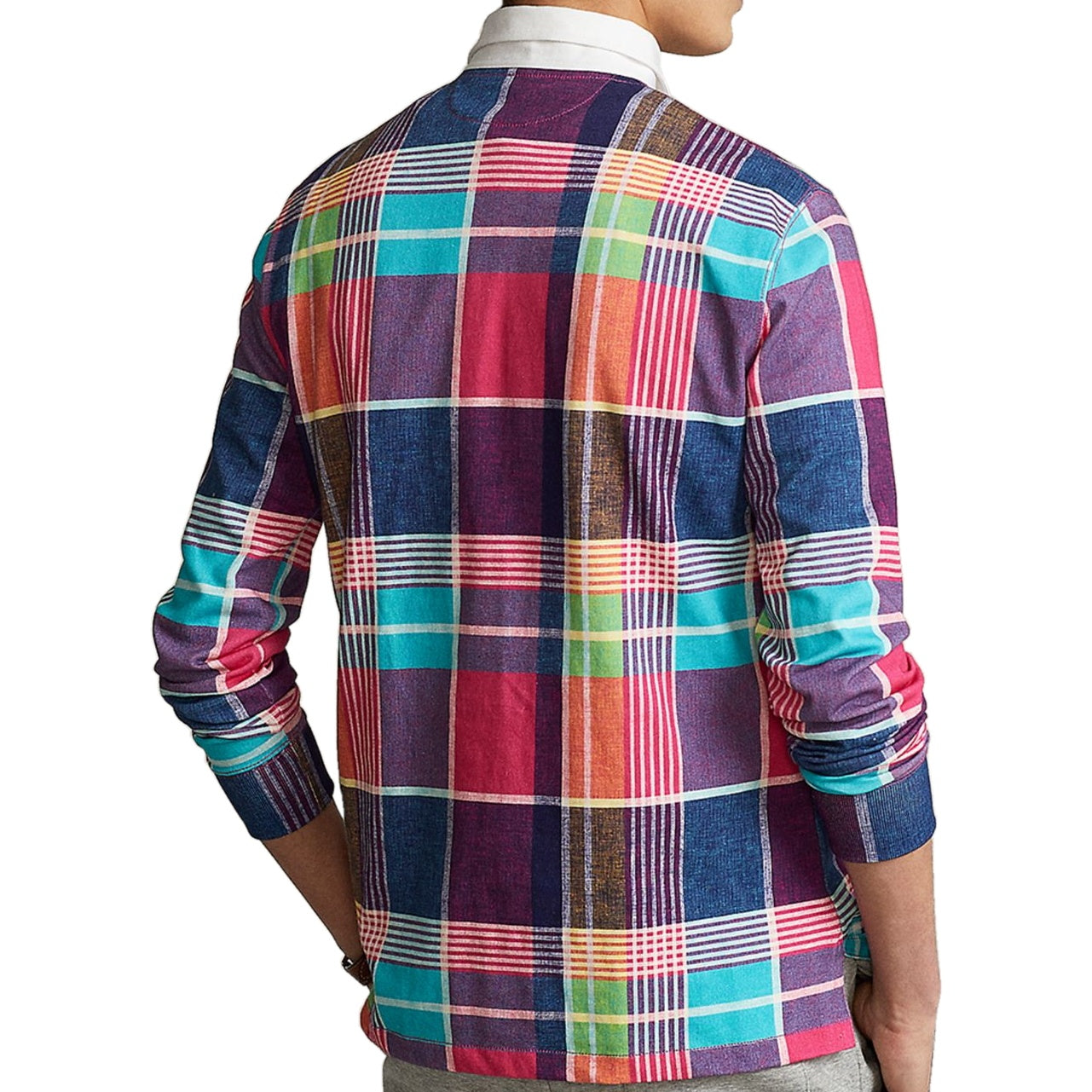 Polo Sport Ralph Lauren Mens Pink Madras Long Sleeve Rugby Shirt