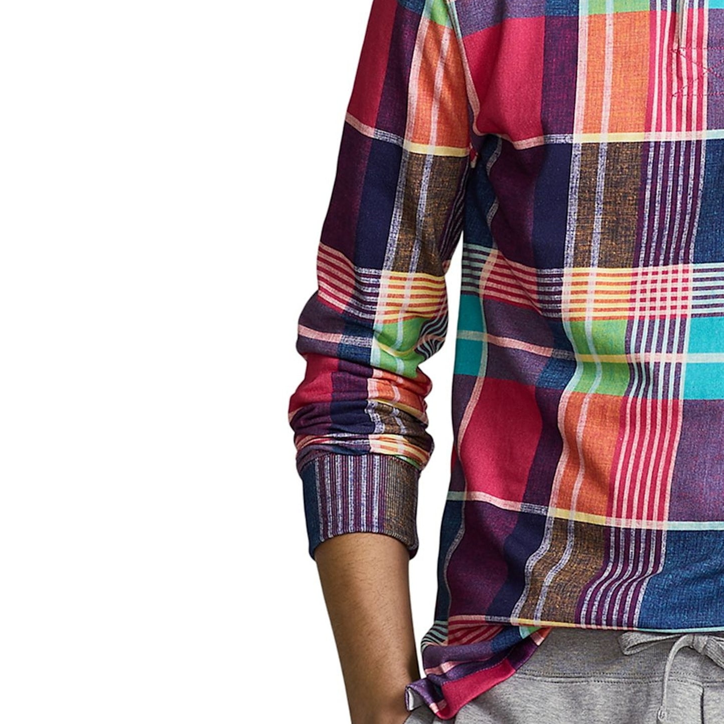 Polo Sport Ralph Lauren Mens Pink Madras Long Sleeve Rugby Shirt