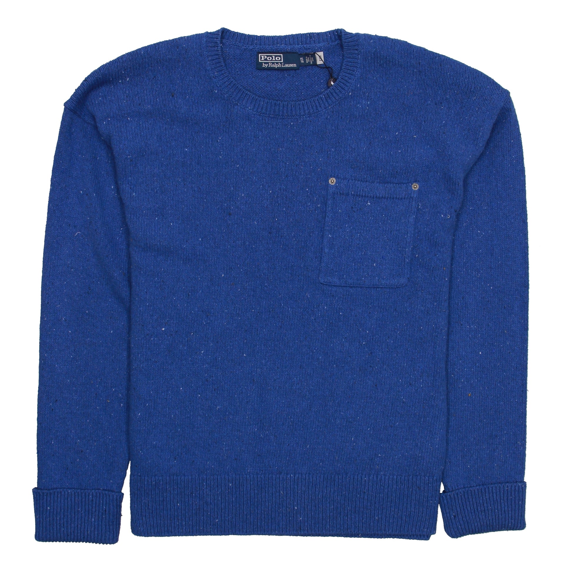 Polo Ralph Lauren Men's Blue Heather Cotton Patch Pocket Crew Neck Sweater