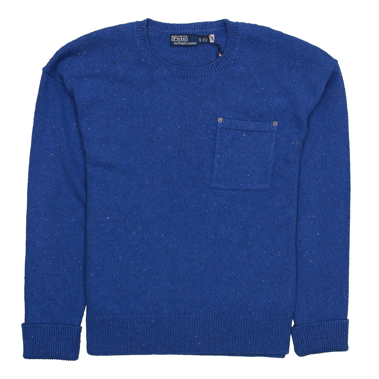 Polo Ralph Lauren Men's Blue Heather Cotton Patch Pocket Crew Neck Sweater