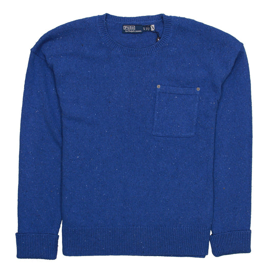 Polo Ralph Lauren Men's Blue Heather Cotton Patch Pocket Crew Neck Sweater