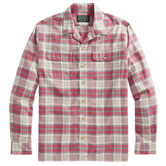 Polo Ralph Lauren Men's Dusty Red Plaid Classic Fit Twill Camp Shirt