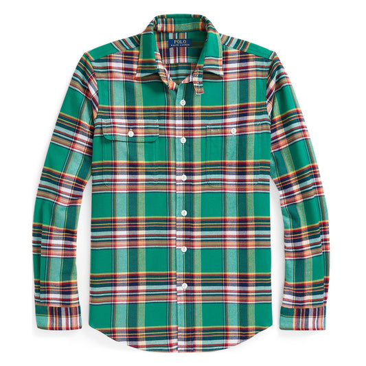 Polo Ralph Lauren Men's Custom Fit Green Multi Plaid Flannel Work Shirt