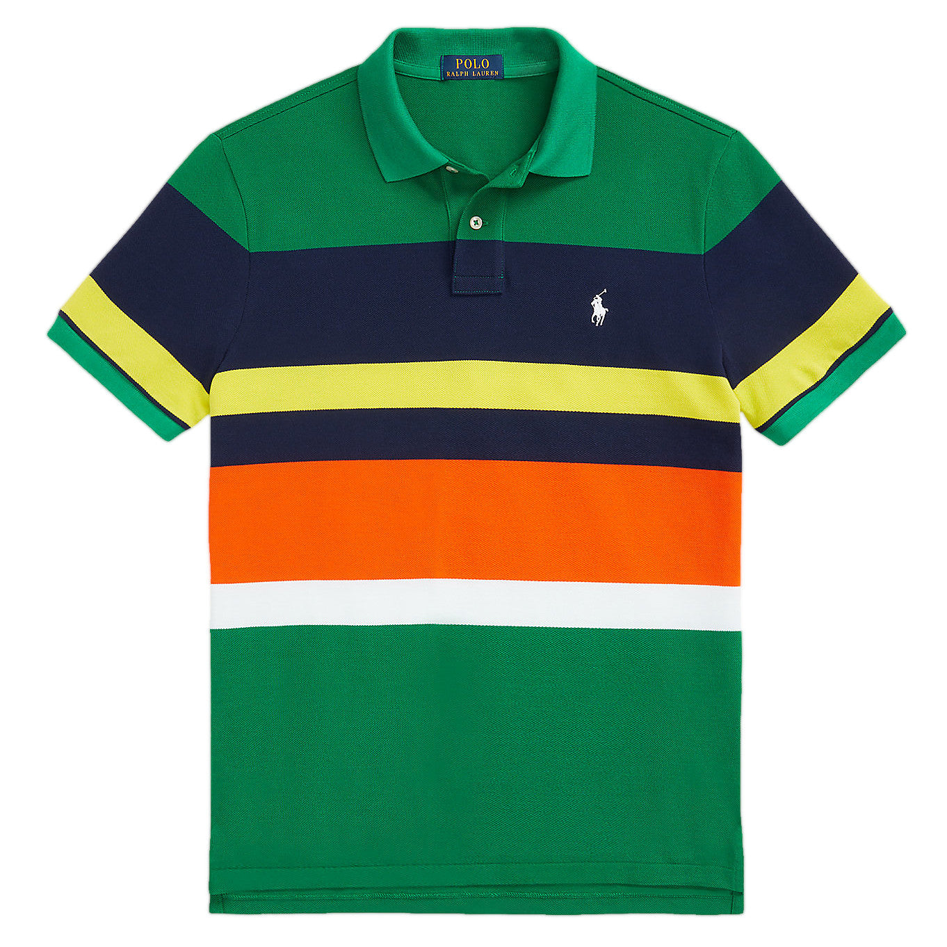Polo Ralph Lauren Men's Classic Fit Green Striped Cotton Mesh Polo Shirt