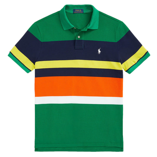 Polo Ralph Lauren Men's Classic Fit Green Striped Cotton Mesh Polo Shirt