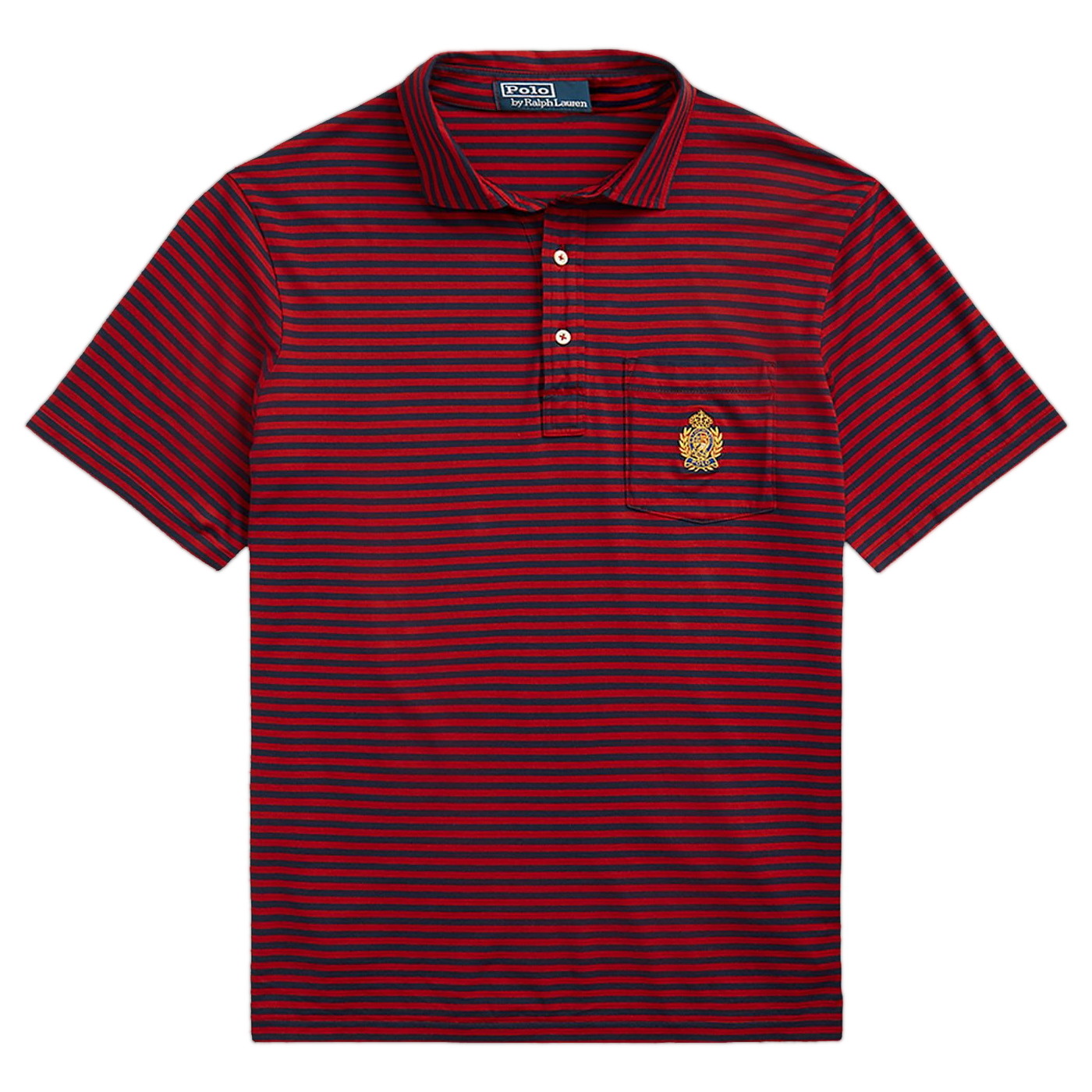 Polo Ralph Lauren Mens Red/Newport Navy Striped Classic Fit Crest Polo Shirt