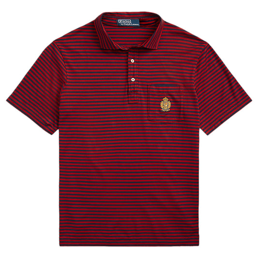 Polo Ralph Lauren Mens Red/Newport Navy Striped Classic Fit Crest Polo Shirt